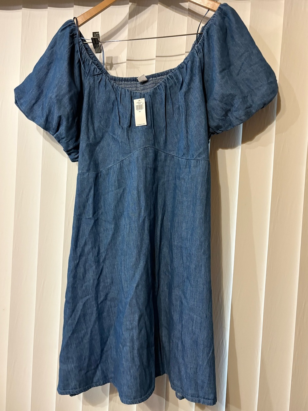 Old Navy Blue Denim-Style Mini Dress with Puff Sleeves NWT